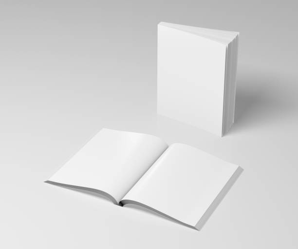 Blank soft cover books opened and standing