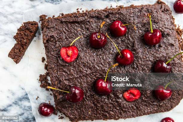 Double Chocolate Brownies With Cherries Stock Photo - Download Image Now - Backgrounds, Baked, Berry