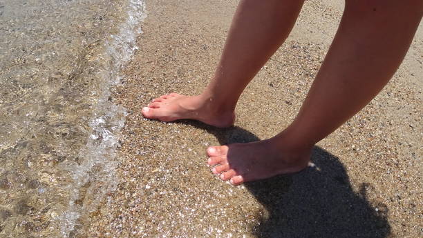 istock Feet and calm waves on the beach 810313396