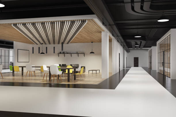 istock Round pouffes office waiting area, corner 810343400