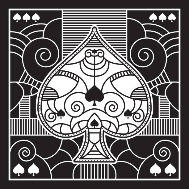 Fancy Spades A fancy poker symbol in vector format. This ornate illustration of the iconic spades suit is white over a plain black background. poker card tattoos stock illustrations
