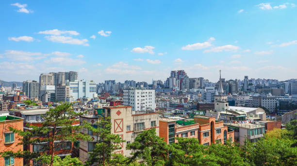 istock Colorful city view and blue sky 810402708