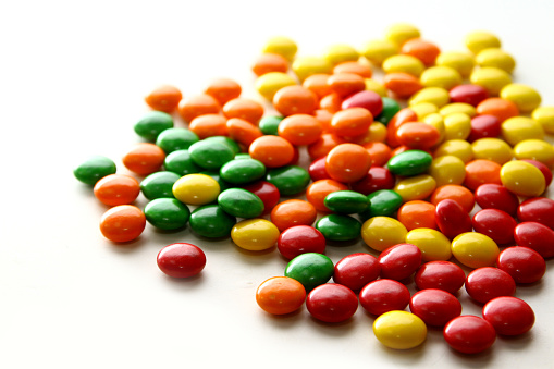 A variety of bite-sized chewy candies with a colorful candy shell