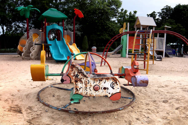 old dirty playground on sand