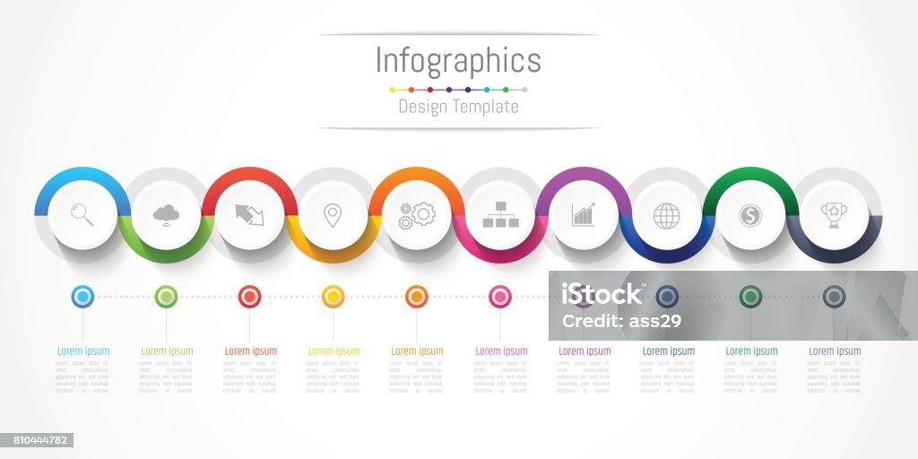Infographic design elements for your business with 10 options, parts, steps or processes, Vector Illustration. Infographic stock vector