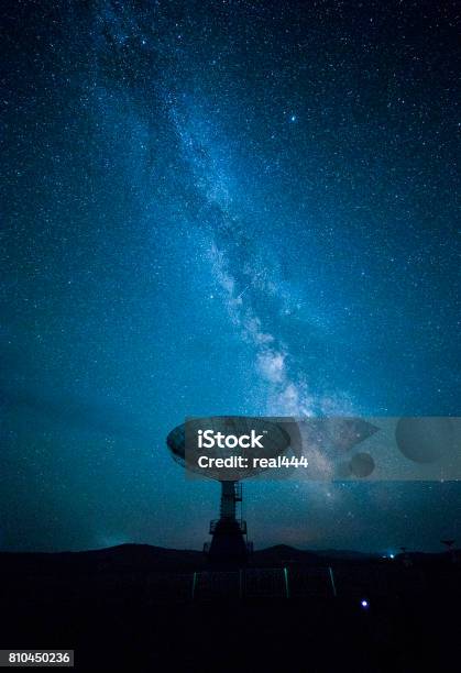 Satellite Dish Under A Starry Sky Stock Photo - Download Image Now - Outer Space, Asia, Astronomy