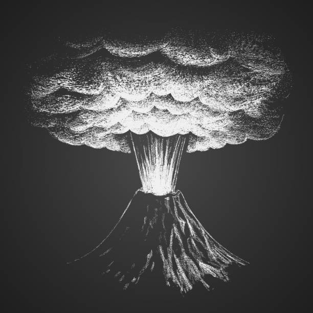 vulkanausbruch. kreidezeichnung - aktiver vulkan stock-grafiken, -clipart, -cartoons und -symbole