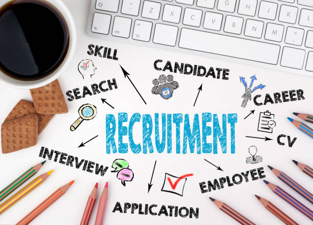 istock Recruitment Concept. Computer keyboard, pencils and coffee with cookies on the table 810505526