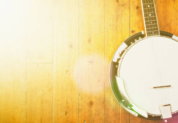 istock American banjo, cropped, on wood with copy space 810532104