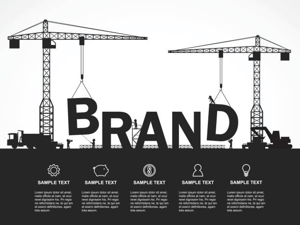 ilustrações de stock, clip art, desenhos animados e ícones de crane and brand building. infographic template. vector illustration. - branding strategy plan business