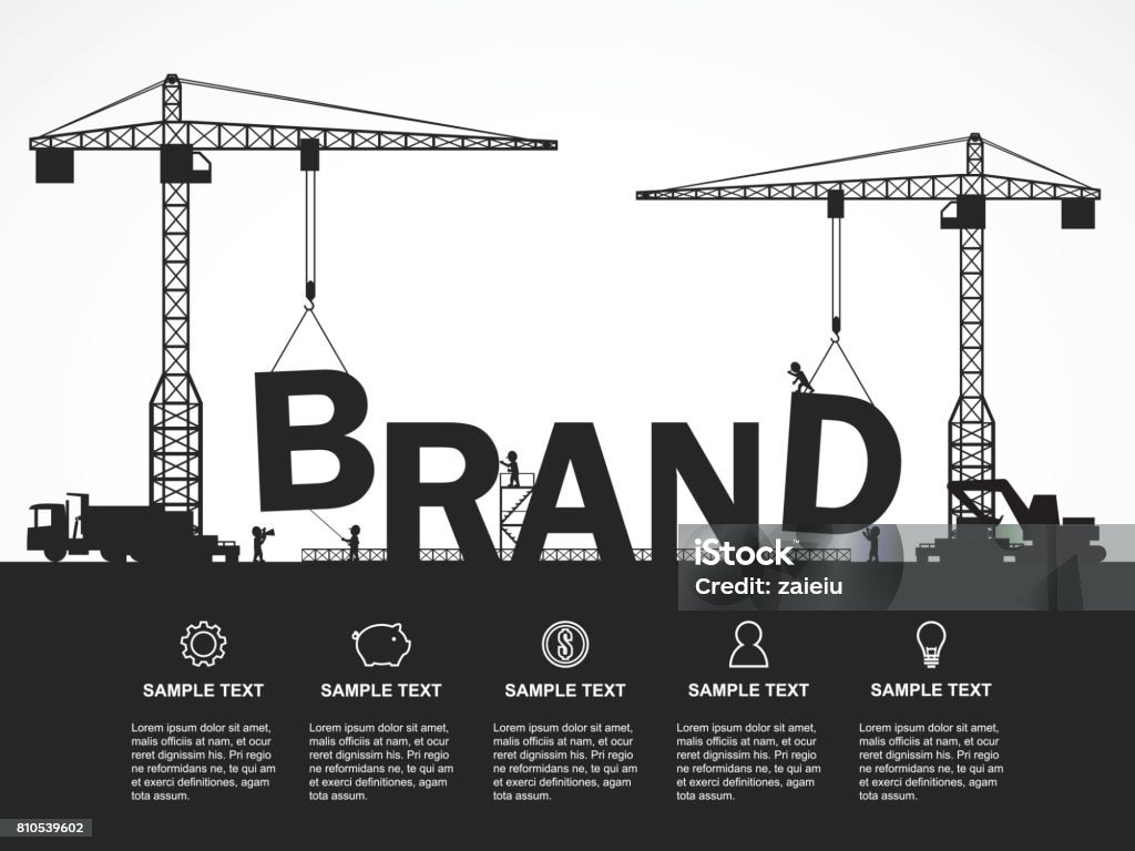 Crane and brand building. Infographic Template. Vector Illustration. Construction Industry stock vector