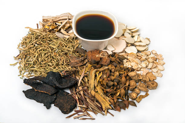 中国の伝統的な漢方医学と有機ハーブ - angelica herb herbal medicine root ストックフォトと画像