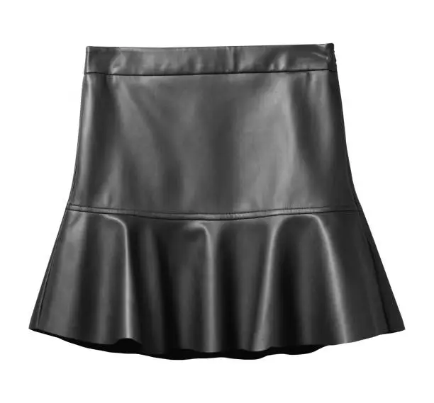 Black leather skirt with flounce isolated on white