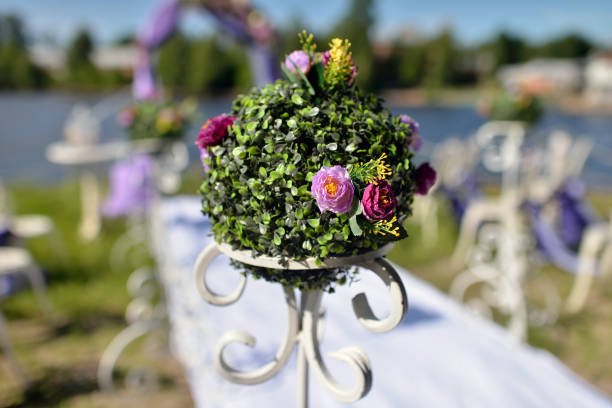 Beautiful wedding colorful bouquet for bride. Beauty of colored flowers. Close-up bunch of florets. Bridal accessories. Female decoration for girl. Details for marriage and for married couple