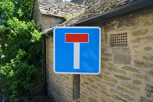 Gloucestershire,UK-May 26, 2017:Dead End sign is displayed in a village, Gloucestershire