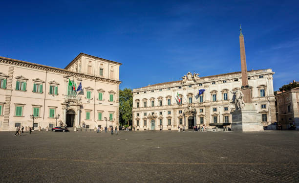 Quirinal Hill with Presidentil Palace in Rome Rome, Italy - April 10, 2017: Quirinal Square in Rome with President of Italian Republic official residence and Supreme Court palace quirinal palace stock pictures, royalty-free photos & images