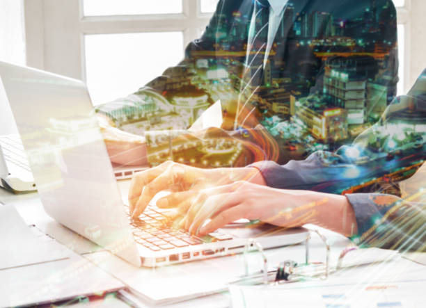 istock Abstract blurred of image business people using laptop with blurred cityscape 810567996
