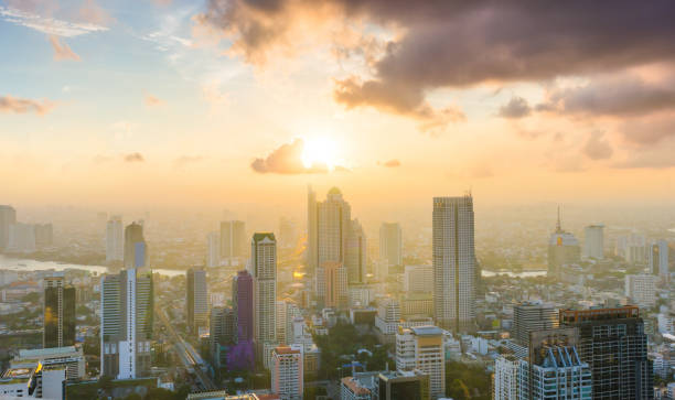 istock Panoramic view Cityscape business district from aerial view high building at dusk (Bangkok, Thailand) 810568026