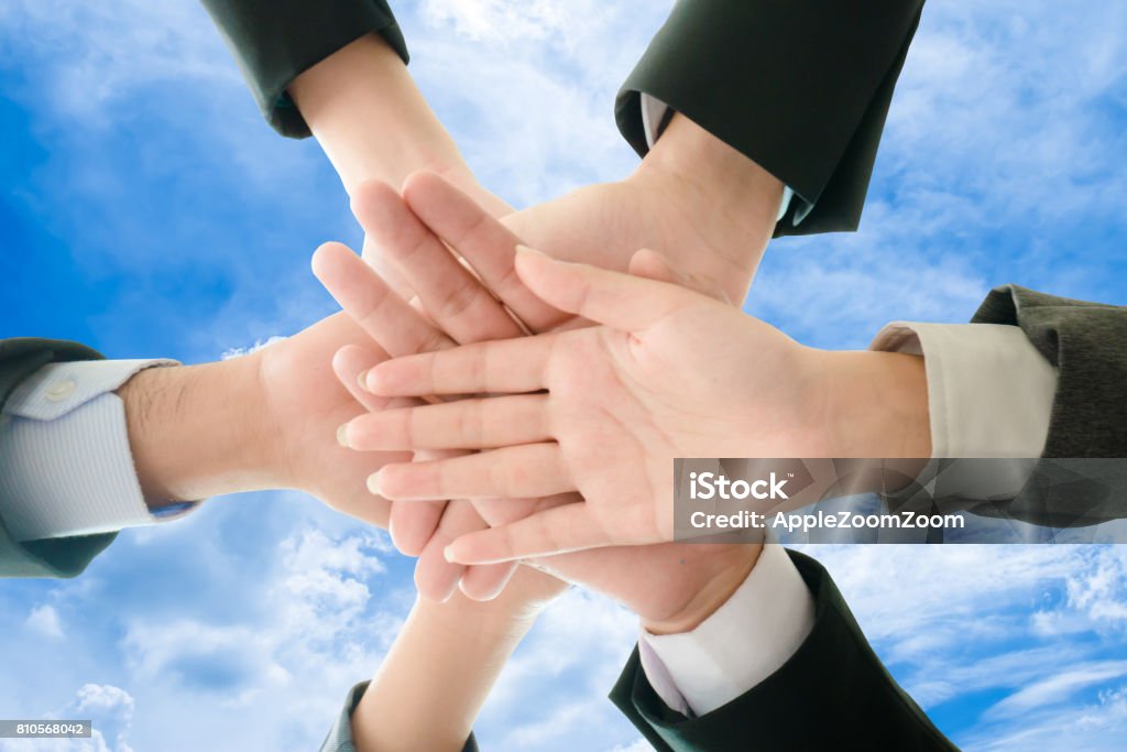 Join Hand Backdrop Teamwork Join Hands Support Together Concept On Blue Sky And Cloud ...
