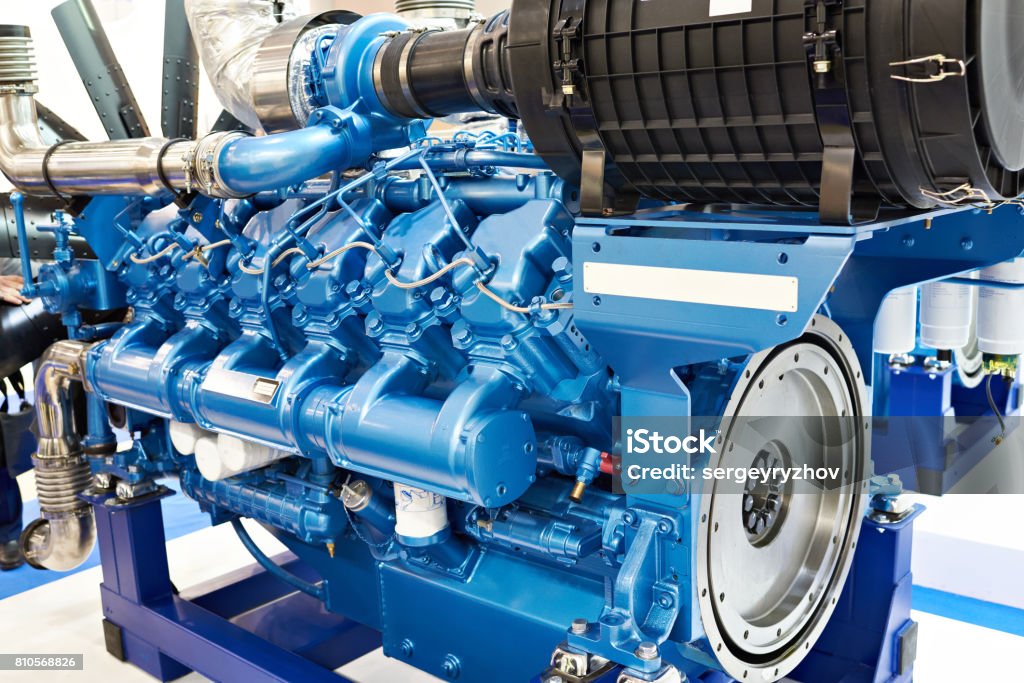 12 Cylinder Diesel Engine 12 Cylinder Diesel Engine closeup Diesel Fuel Stock Photo