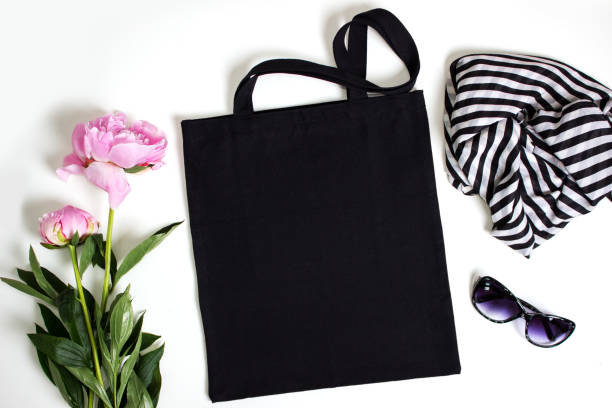 istock Black blank cotton eco tote bag, design mockup. 810579848