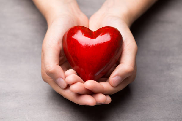 istock Red wood heart in child hands. 810583114