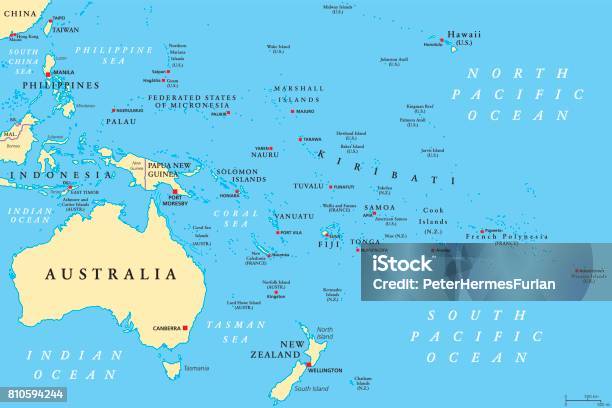 Oceania Political Map Stock Illustration - Download Image Now - Map, Oceania, Pacific Islands
