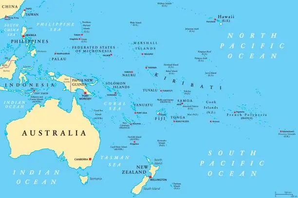 Vector illustration of Oceania political map