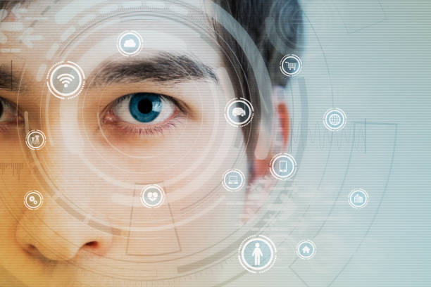 istock young man's eye and technology concept, smart contact lens display, Iris verification, wearable computing, abstract image visual 810600138