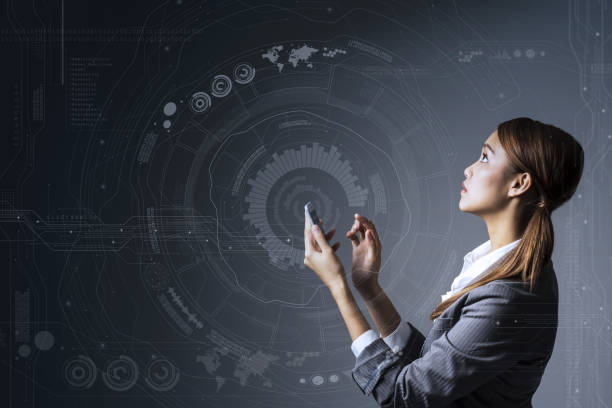 istock young woman holding smart phone and futuristic interface pattern, Internet of Things, Internet of Everything, heads up display, mixed reality, abstract concept 810600190