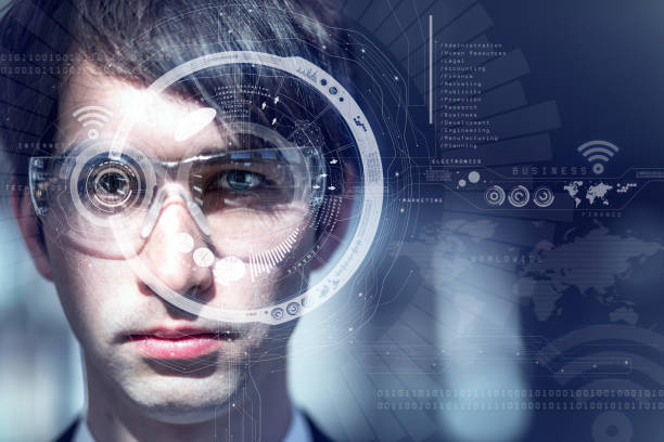 istock young man wearing smart glasses, heads up display, wearable computing, wearable device, internet of things, abstract image visual 810600344