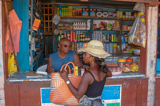 A woman selling various goods at a Street Market at Katutura Township near Windhoek in Khomas Region, Namibia