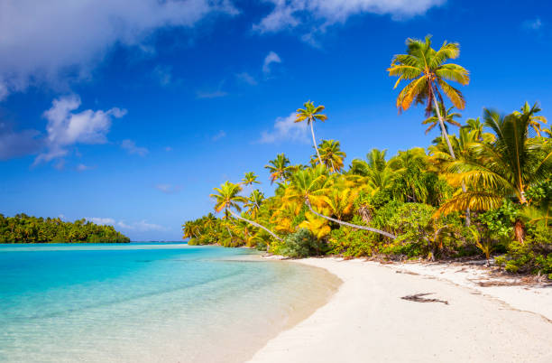 lagune van aitutaki in the south pacific van cook eilanden - onbewoond eiland stockfoto's en -beelden