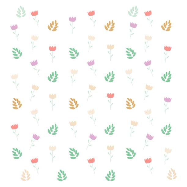 ilustrações, clipart, desenhos animados e ícones de giro simples padrão sem emenda com folhas e flores sobre branco. ilustração vetorial - flower backdrop nature leaf