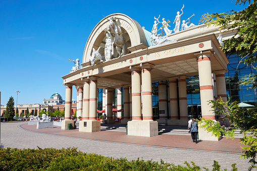 Tower of the Chamber of Commerce in the French city of Lille on the Place du Théâtre. The building was built between 1910 and 1921 and was designed by architect Louis Marie Cordonnier; Lille, France