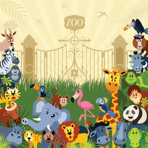 동물원 짐승 자 - zoo animal safari giraffe stock illustrations