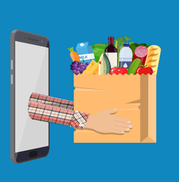 istock Paper shopping bag full of groceries products 810642656