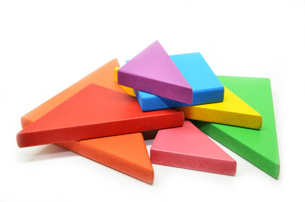 Ancient Chinese art of tangram puzzles on white background