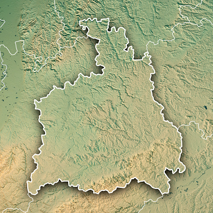 3D Render of a Topographic Map of the Administrative Region of Stuttgart in Baden-Württemberg, Germany.