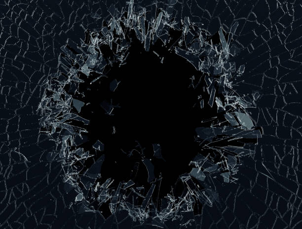 istock 3d render, 3d illustration, explosion, broken glass , bullet hole, destruction, abstract cracked glass background 810662372