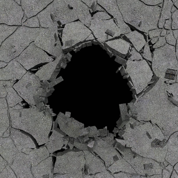 istock 3d render, 3d illustration, explosion, cracked concrete wall, bullet hole, destruction, abstract background 810666670