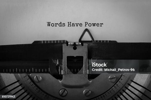 Text Words Have Power Typed On Retro Typewriter Stock Photo - Download Image Now - Single Word, Strength, Fuel and Power Generation