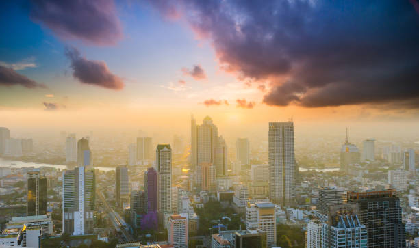 istock Panoramic view Cityscape business district from aerial view high building at dusk (Bangkok, Thailand) 810726270