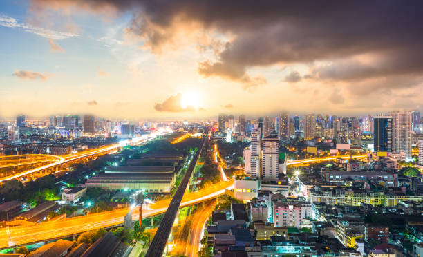 istock Panoramic view Cityscape business district from aerial view high building at dusk (Bangkok, Thailand) 810726302