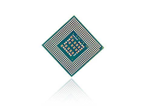 Computer Processor Chip Closeup View With Reflection