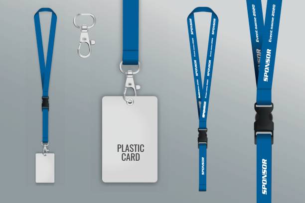 Set of lanyard and badge. Set of lanyard and badge. Template for presentation of their design. Realistic vector illustration. identity stock illustrations