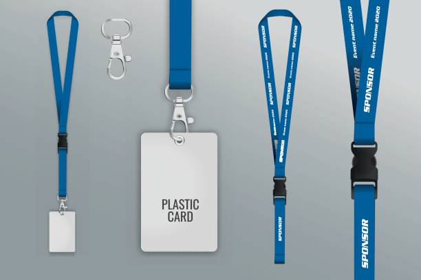 Set of lanyard and badge. Set of lanyard and badge. Template for presentation of their design. Realistic vector illustration. indentify stock illustrations