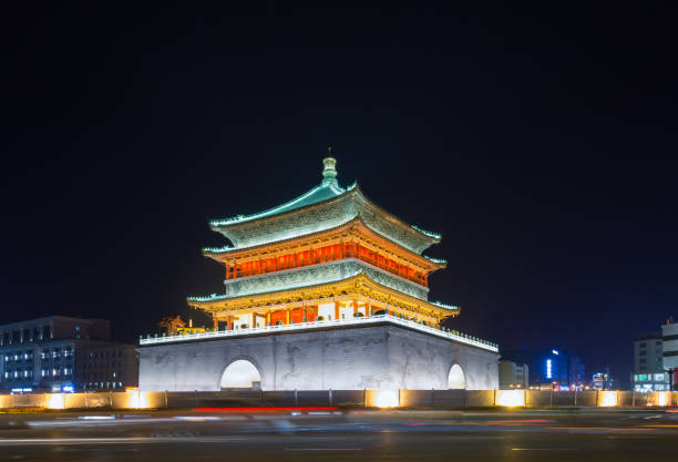 istock traffic on road near famous old architecture in Xi'an 810795366