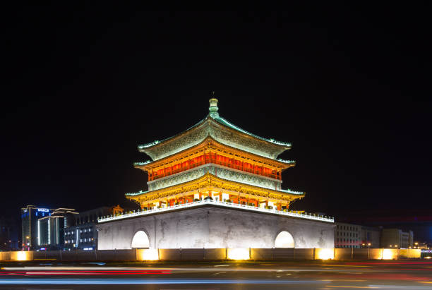 istock traffic on road near famous old architecture in Xi'an 810798540