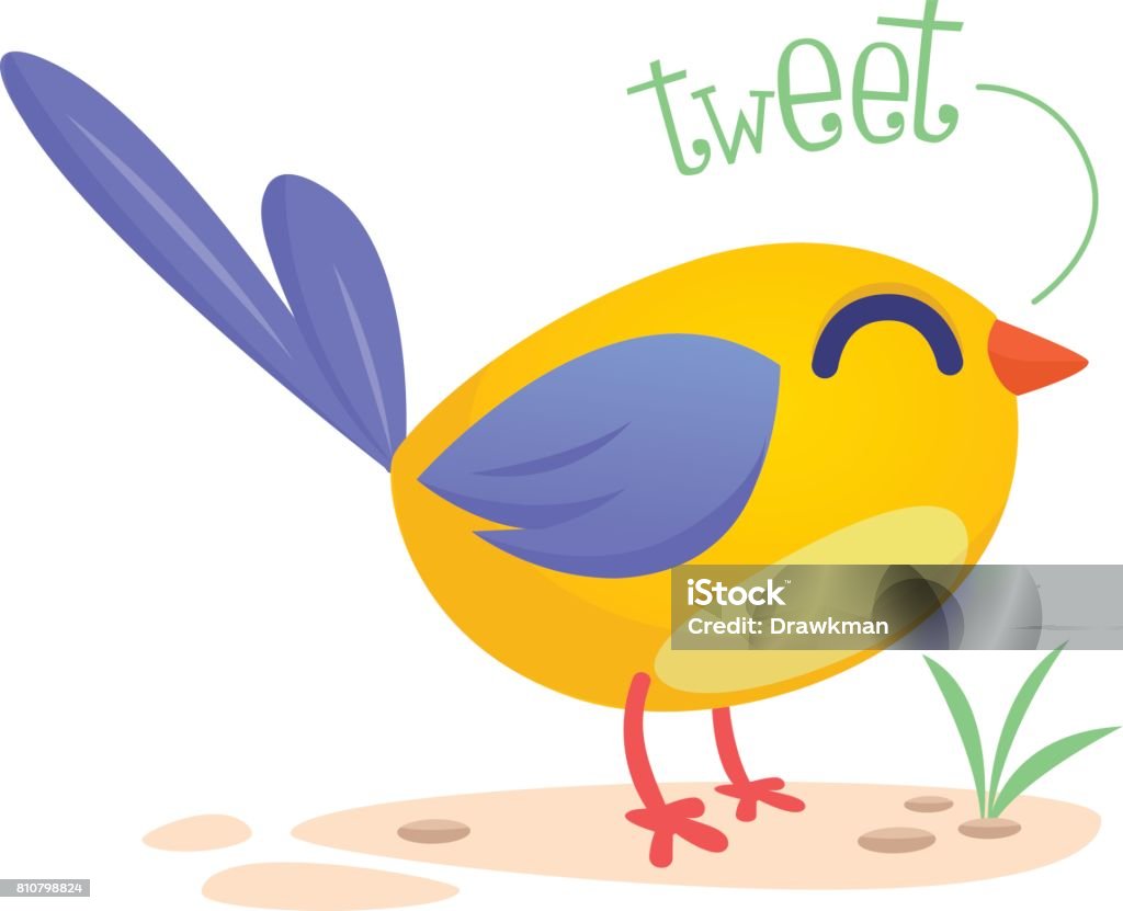 Cute cartoon bird singing. Vector illustration of a bird icon isolated Animal stock vector